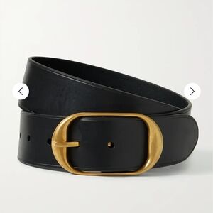 Black Leather Belt with Gold Buckle